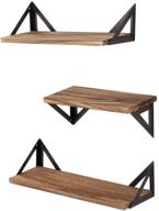 rustic set of 3 decorative floating wall shelves - azl1 life concept, ideal for home décor, trophy display, photo frames in study, living room, bathroom, kitchen, and office - natural wood logo