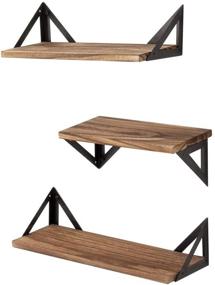 img 4 attached to Rustic Set of 3 Decorative Floating Wall Shelves - AZL1 Life Concept, Ideal for Home Décor, Trophy Display, Photo Frames in Study, Living Room, Bathroom, Kitchen, and Office - Natural Wood