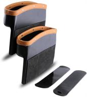 🚗 премиум карманы из кожзама для автомобильных сидений - органайзер для боковин консоли, наполнитель промежутков с подкладкой от скольжения - 9.2x6.5x2.1 дюйма, коричневый и черный (2 штуки в упаковке) от powertiger. логотип