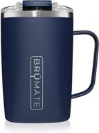 ☕️ brümate toddy - 16oz leak proof insulated coffee mug with handle &amp; lid - stainless steel travel mug - double walled coffee cup (matte navy) логотип