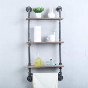 img 3 attached to 🛁 Rustic Industrial Pipe Shelf: 19.6in Wood Floating Shelves with Towel Bar for Bathroom Storage and Farmhouse Style Décor