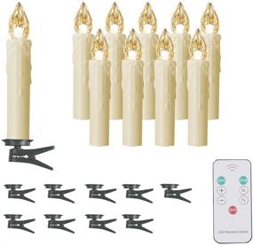 img 4 attached to 🕯️ HANNAHONG Pack of 10 LED Flameless Taper Candles with Remote Control, Dimmable Flickering Effect, Battery Operated, Clip-on Lights for Stick Candelabra, Wreath, and Christmas Tree Décor