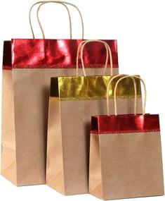 img 1 attached to Christmas Kraft Gift Bags, Red & Gold Foil Assortment, Set of 18, Paper Bags