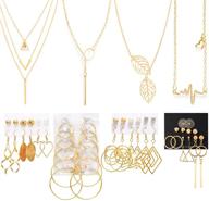 универсальный 28-частный набор украшений для ожерелья и сережек: 24 пары сережек кольца, висящие на шарах, и 4 ожерелья разной длины для женской моды, валентинок, дней рождения и подарков. логотип