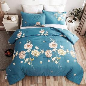 img 4 attached to 🌸 FANOYOL Comforter Set Queen Size: Modern Floral Hydrangea Peony Pattern - 100% Microfiber, Machine Washable - All Season Bedding Set with 2 Pillowcases