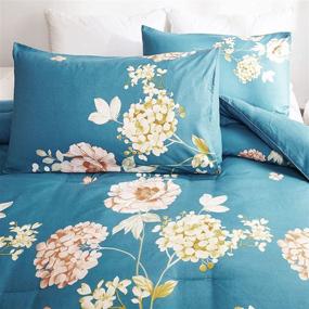 img 3 attached to 🌸 FANOYOL Comforter Set Queen Size: Modern Floral Hydrangea Peony Pattern - 100% Microfiber, Machine Washable - All Season Bedding Set with 2 Pillowcases