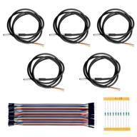 🌡️ izokee 5 pack temperature sensor digital thermal probe with stainless steel tube, waterproof design and 1 meter cable for arduino with male to female jumper wire and 4.7kω resistor logo