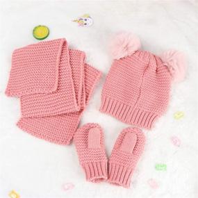 img 2 attached to 🧣 Baby Toddler Winter Beanie Hat Scarf Mittens Set - 3Pcs Kids Knitted Beanie Hat Neck Scarf Warmer Gaiter Gloves