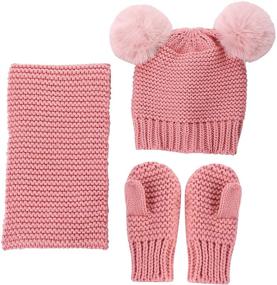 img 4 attached to 🧣 Baby Toddler Winter Beanie Hat Scarf Mittens Set - 3Pcs Kids Knitted Beanie Hat Neck Scarf Warmer Gaiter Gloves