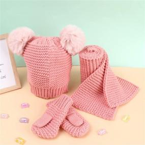 img 1 attached to 🧣 Baby Toddler Winter Beanie Hat Scarf Mittens Set - 3Pcs Kids Knitted Beanie Hat Neck Scarf Warmer Gaiter Gloves