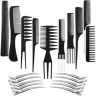 🧖 professional 10-piece hair styling comb set with duck bill clips - anti-static salon styling kit for women and men (black) logo