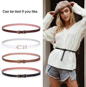 img 2 attached to 👖 JASGOOD Women's Skinny PU Leather Belt - Fashion Thin Waist Belt with Gold Buckle for Jeans Pants - 1/2 Width - Solid Color