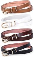 👖 jasgood women's skinny pu leather belt - fashion thin waist belt with gold buckle for jeans pants - 1/2 width - solid color logo