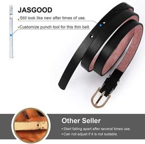 img 3 attached to 👖 JASGOOD Women's Skinny PU Leather Belt - Fashion Thin Waist Belt with Gold Buckle for Jeans Pants - 1/2 Width - Solid Color