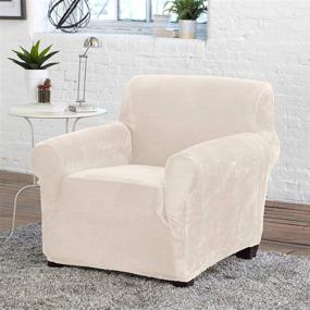 img 3 attached to 🪑 Enhance and Protect Your Arm Chair with Great Bay Home Velvet Plush Stretch Slipcover - Soft, Stretchy, and Anti-Slip (Chair, Off-White)