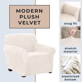 img 2 attached to 🪑 Enhance and Protect Your Arm Chair with Great Bay Home Velvet Plush Stretch Slipcover - Soft, Stretchy, and Anti-Slip (Chair, Off-White)