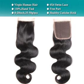 img 1 attached to Fairgreat Hair Brazilian Body Wave Bundles: Необработанные вершины волос человека с волной тела Бразильские натурально черные волосы с закрытием шнурка 4x4 (18 20 22+16 Closure)