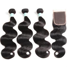 img 2 attached to Fairgreat Hair Brazilian Body Wave Bundles: Необработанные вершины волос человека с волной тела Бразильские натурально черные волосы с закрытием шнурка 4x4 (18 20 22+16 Closure)