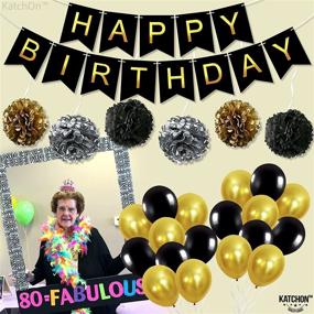 img 2 attached to Premium Black and Gold Happy Birthday Banner for Men - Complete Pack of 25 Happy Birthday Sign, PomPoms, Balloons, Decorations - Birthday Party Decorations Set