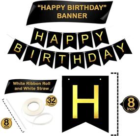 img 1 attached to Premium Black and Gold Happy Birthday Banner for Men - Complete Pack of 25 Happy Birthday Sign, PomPoms, Balloons, Decorations - Birthday Party Decorations Set