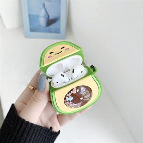 img 2 attached to Чехол для AirPod с авокадо Quicksand / Чехол для AirPod 2 с милым 3D-картуном - для детей, подростков, мальчиков, девочек, женщин. Очаровательный чехол с авокадо с брелком для AirPod 1 и 2 (Quicksand Avocado)