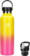 🌼 osvaw 750ml stainless steel water bottle - double wall vacuum insulated, sweat proof design - keeps liquids hot or cold - yellow pink logo