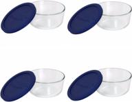 pyrex 4-cup round dish with dark blue plastic cover - clear (case of 4 containers) logo