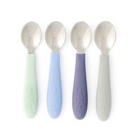 stainless steel kids baby spoons with silicone handle - safe cutlery for kids, toddler utensils by elk and friends logo