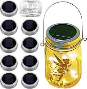 img 4 attached to 🌞 GONIMY Solar Mason Jar String Lights Lid, [Enhanced] 9 Pack 20 Led Rustproof Water Resistant Fairy Firefly Jar Lids Lights with 9 Hangers (Jars Excluded) for Outdoor Garden Party Wedding (Warm White)