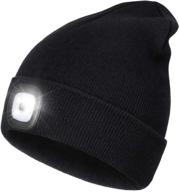 usb rechargeable led beanie hat: hands-free headlamp cap with 4 leds for unisex, ideal winter knitted night lighted hat flashlight - perfect gifts for dad, husband, him & her logo