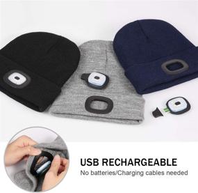 img 3 attached to USB Rechargeable LED Beanie Hat: Hands-Free Headlamp Cap with 4 LEDs for Unisex, Ideal Winter Knitted Night Lighted Hat Flashlight - Perfect Gifts for Dad, Husband, Him & Her