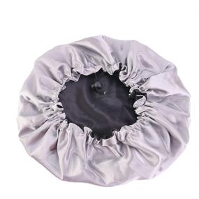 img 1 attached to Extra Large Double Layer Reversible Adjustable Satin Sleep Cap - Cospack Satin Bonnet Hair Bonnet Cap Black+Silver