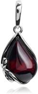 elegant cherry amber sterling silver tear drop pendant - exquisite design and craftsmanship logo