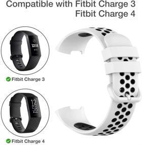 img 3 attached to Ремешки для браслетов YHC Silicone для Fitbit Charge 4/3 SE: дышащие спортивные браслеты для мужчин - белый/черный (большой)