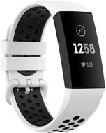 ремешки для браслетов yhc silicone для fitbit charge 4/3 se: дышащие спортивные браслеты для мужчин - белый/черный (большой) логотип