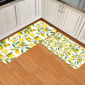 img 3 attached to 🍋 Kitchen Rug Set 2-Piece Cushioned Floor Mats | Soft Standing Doormat | Non-Slip Rugs & Runner | Summer Fruit Yellow Lemon Floral