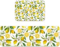 🍋 kitchen rug set 2-piece cushioned floor mats | soft standing doormat | non-slip rugs & runner | summer fruit yellow lemon floral logo