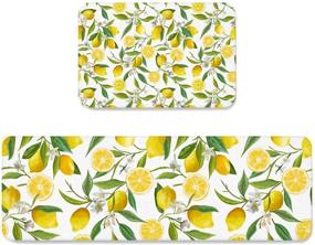 img 4 attached to 🍋 Kitchen Rug Set 2-Piece Cushioned Floor Mats | Soft Standing Doormat | Non-Slip Rugs & Runner | Summer Fruit Yellow Lemon Floral