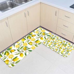 img 2 attached to 🍋 Kitchen Rug Set 2-Piece Cushioned Floor Mats | Soft Standing Doormat | Non-Slip Rugs & Runner | Summer Fruit Yellow Lemon Floral