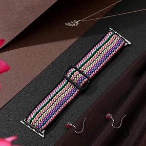 img 3 attached to Adjustable Elastic Bands for Apple Watch 40mm 38mm Series 6 5 4 3 2 1 iWatch SE, Soft Cute Stretch Bracelet Band for Women Men, Colorful Rope, Getino