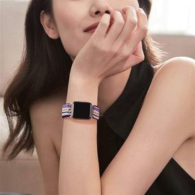 img 2 attached to Adjustable Elastic Bands for Apple Watch 40mm 38mm Series 6 5 4 3 2 1 iWatch SE, Soft Cute Stretch Bracelet Band for Women Men, Colorful Rope, Getino