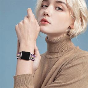 img 1 attached to Adjustable Elastic Bands for Apple Watch 40mm 38mm Series 6 5 4 3 2 1 iWatch SE, Soft Cute Stretch Bracelet Band for Women Men, Colorful Rope, Getino