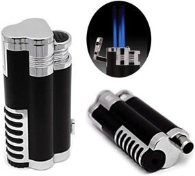 img 1 attached to Chrome and Black Cyclone Wind Resistant Triple Torch Cigar Lighter with Punch Cutter by Prestige Import Group