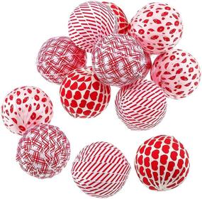 img 4 attached to 🎉 16 Pieces Fabric Wrapped Balls: Valentine's Day Decorative Ornaments - Heart Lip Print, Check Strip - Perfect for Party, Wedding Table and Valentine's Day Celebration (4 Styles)