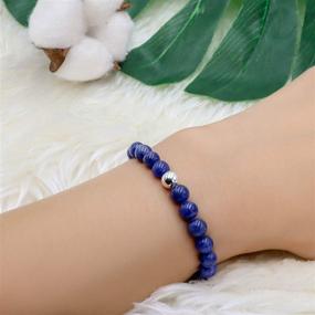 img 2 attached to 💎 Sea of Ice Precious Gemstone 6mm Round Beads: Sterling Silver Stretchy Bracelet, 7.5" Unisex