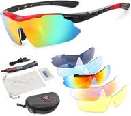 🕶️ caiyu polarized sports sunglasses uv400 with 5 interchangeable lenses for men women outdoor activities - hiking, cycling, running, driving, fishing, golf, baseball, ski glasses - red, 1.73x4.29x6.14in logo