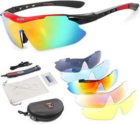 img 4 attached to 🕶️ CAIYU Polarized Sports Sunglasses UV400 with 5 Interchangeable Lenses for Men Women Outdoor Activities - Hiking, Cycling, Running, Driving, Fishing, Golf, Baseball, Ski Glasses - Red, 1.73x4.29x6.14in