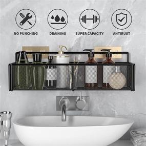 img 2 attached to Convenient and Rustproof 2-Pack Shower Caddy Basket Shelf with Adhesives - No Drilling Required! Ideal for Bathroom, Shower, and Kitchen Storage (Black)