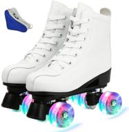 🌟 light up women's classic roller skates: adjustable double row four-wheel shiny skates with artificial leather & light up wheels - unisex logo