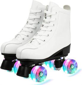 img 3 attached to 🌟 Light Up Women's Classic Roller Skates: Adjustable Double Row Four-Wheel Shiny Skates with Artificial Leather & Light Up Wheels - Unisex